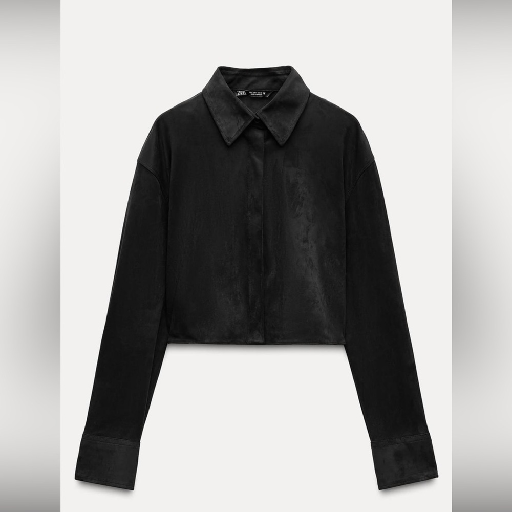 ZARA - NEW WITH TAGS, FAUX SUEDE CROP SHIRT